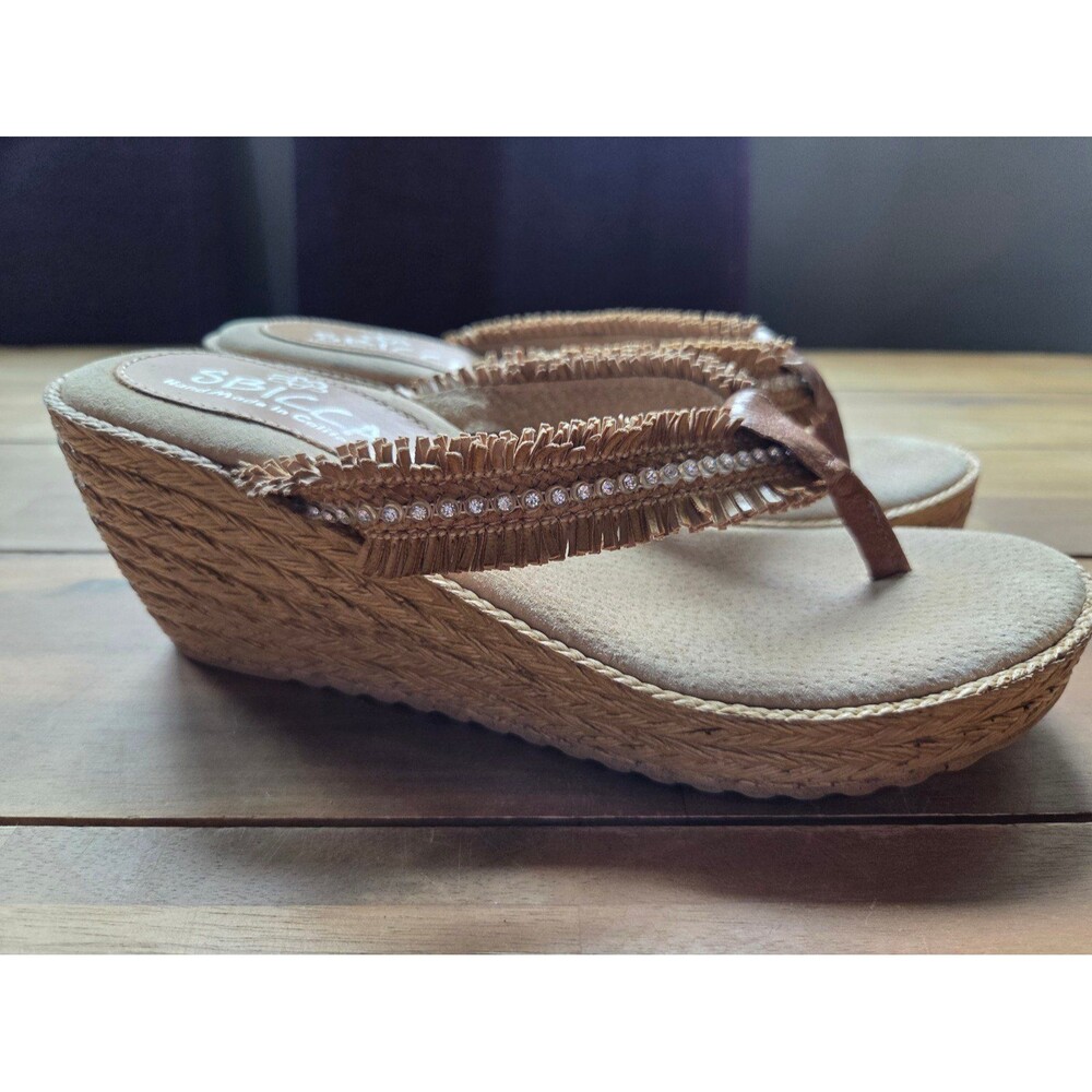 Sbicca tan wedge fringe sandals made in California sz 8